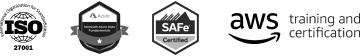 ISO, Azure, SAFe, and AWS certification logos